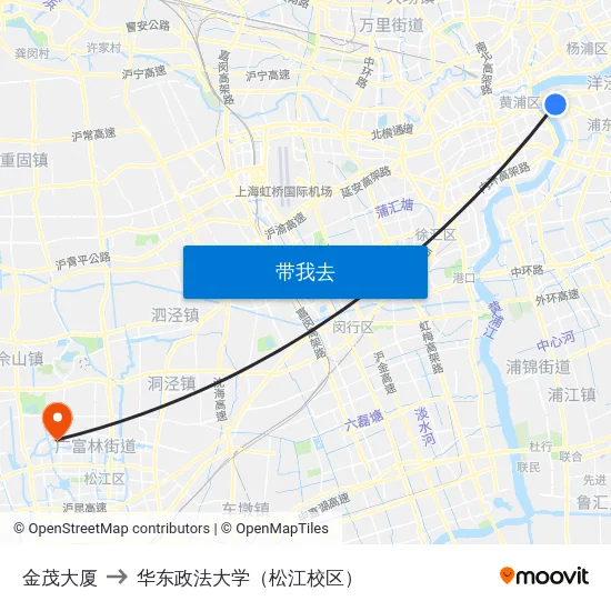 金茂大厦 to 华东政法大学（松江校区） map