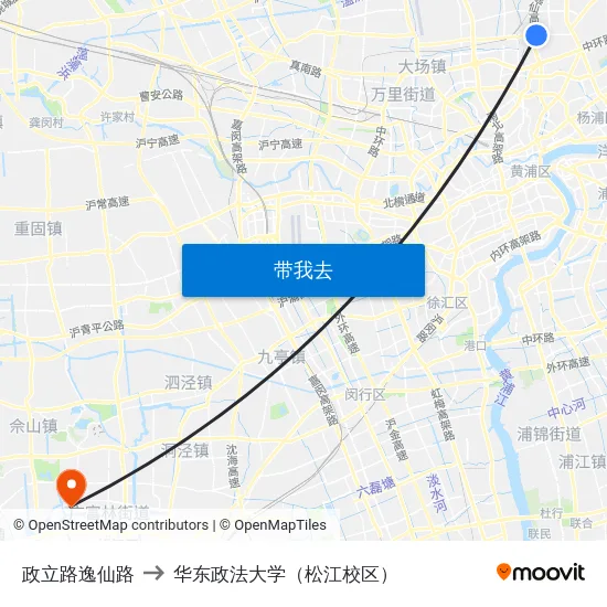 政立路逸仙路 to 华东政法大学（松江校区） map