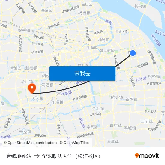唐镇地铁站 to 华东政法大学（松江校区） map