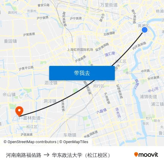 河南南路福佑路 to 华东政法大学（松江校区） map