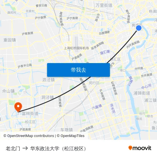 老北门 to 华东政法大学（松江校区） map