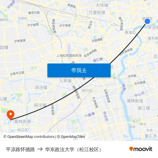 平凉路怀德路 to 华东政法大学（松江校区） map