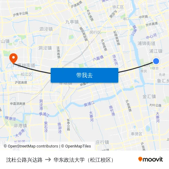 沈杜公路兴达路 to 华东政法大学（松江校区） map