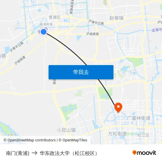 南门(青浦) to 华东政法大学（松江校区） map