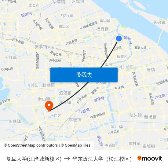 复旦大学(江湾城新校区) to 华东政法大学（松江校区） map