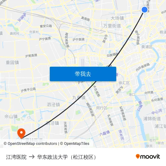江湾医院 to 华东政法大学（松江校区） map