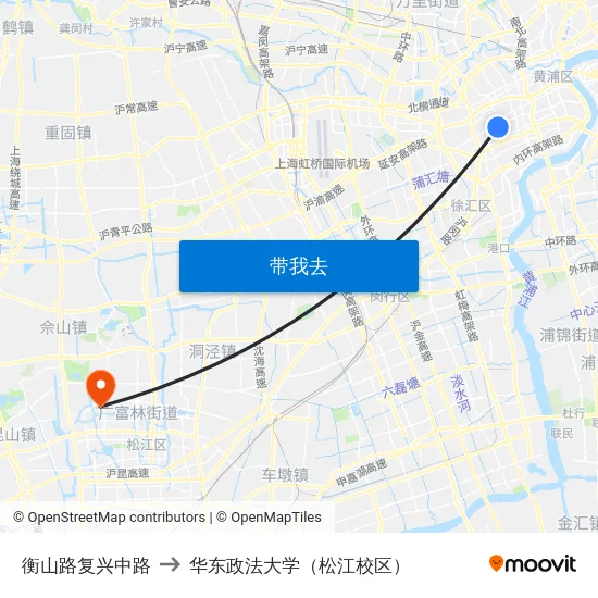 衡山路复兴中路 to 华东政法大学（松江校区） map