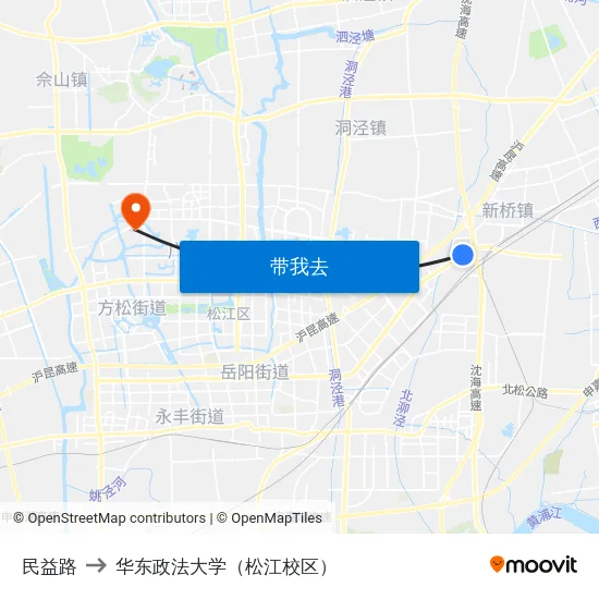 民益路 to 华东政法大学（松江校区） map
