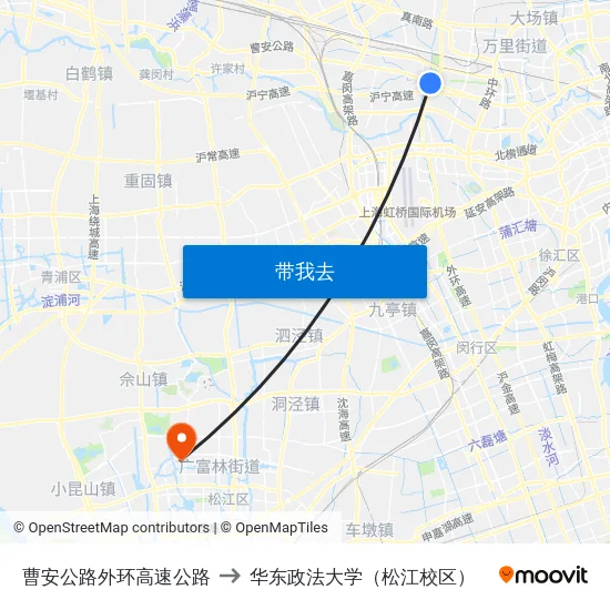 曹安公路外环高速公路 to 华东政法大学（松江校区） map