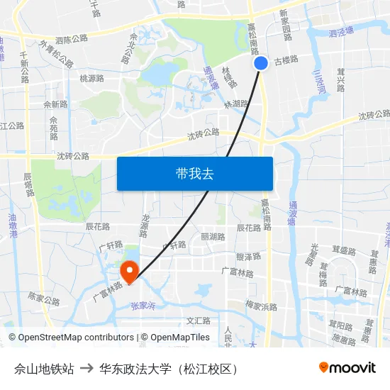 佘山地铁站 to 华东政法大学（松江校区） map