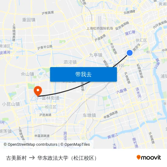古美新村 to 华东政法大学（松江校区） map