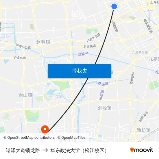 崧泽大道蟠龙路 to 华东政法大学（松江校区） map