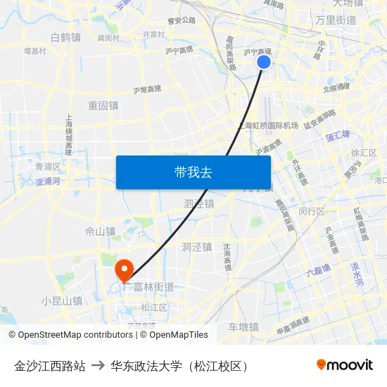 金沙江西路站 to 华东政法大学（松江校区） map