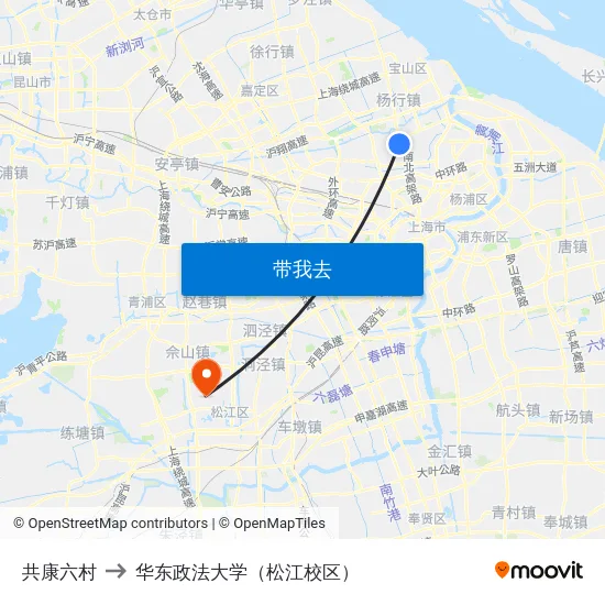 共康六村 to 华东政法大学（松江校区） map
