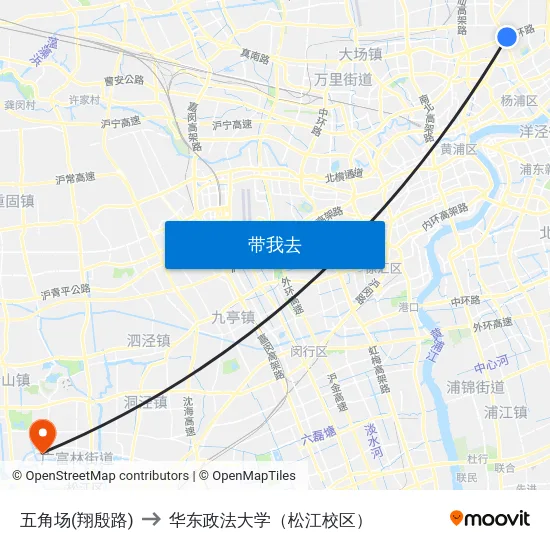 五角场(翔殷路) to 华东政法大学（松江校区） map