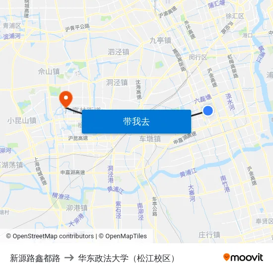 新源路鑫都路 to 华东政法大学（松江校区） map