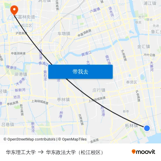 华东理工大学 to 华东政法大学（松江校区） map