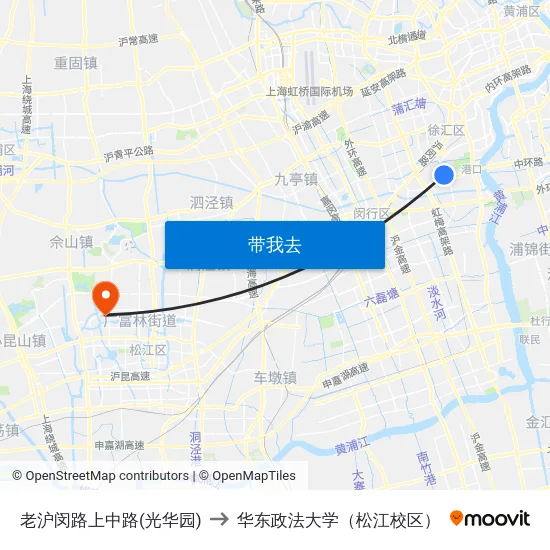 老沪闵路上中路(光华园) to 华东政法大学（松江校区） map