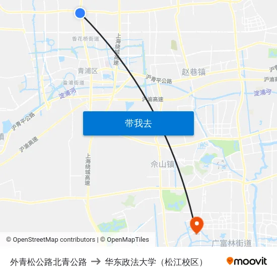 外青松公路北青公路 to 华东政法大学（松江校区） map