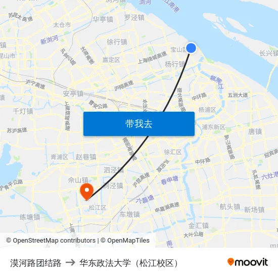 漠河路团结路 to 华东政法大学（松江校区） map