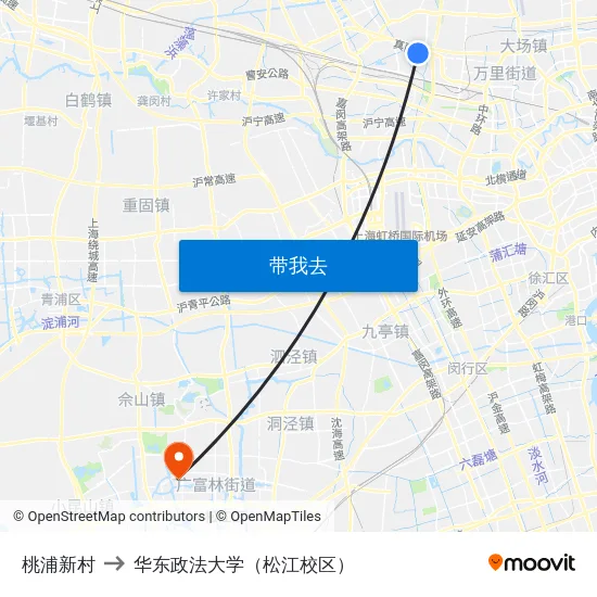桃浦新村 to 华东政法大学（松江校区） map