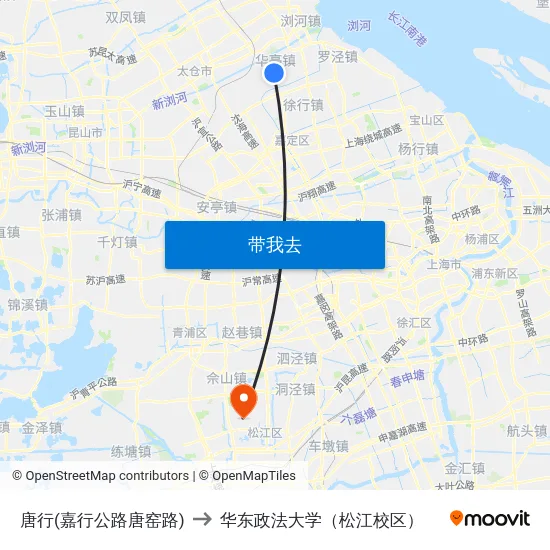 唐行(嘉行公路唐窑路) to 华东政法大学（松江校区） map