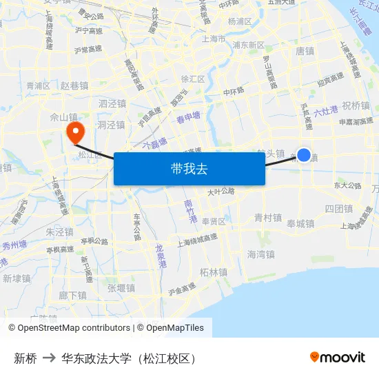 新桥 to 华东政法大学（松江校区） map