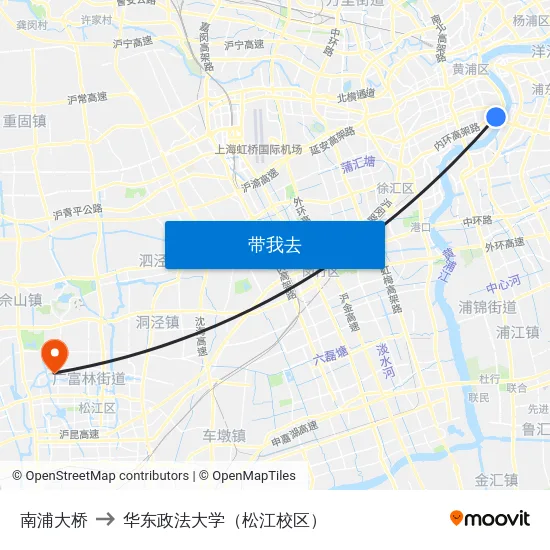 南浦大桥 to 华东政法大学（松江校区） map