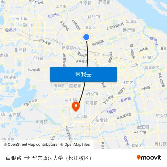 白银路 to 华东政法大学（松江校区） map
