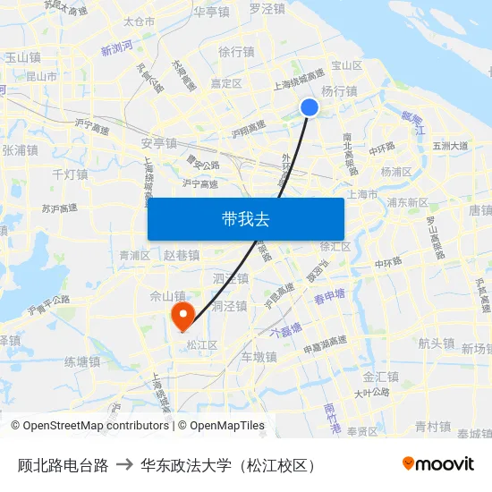 顾北路电台路 to 华东政法大学（松江校区） map