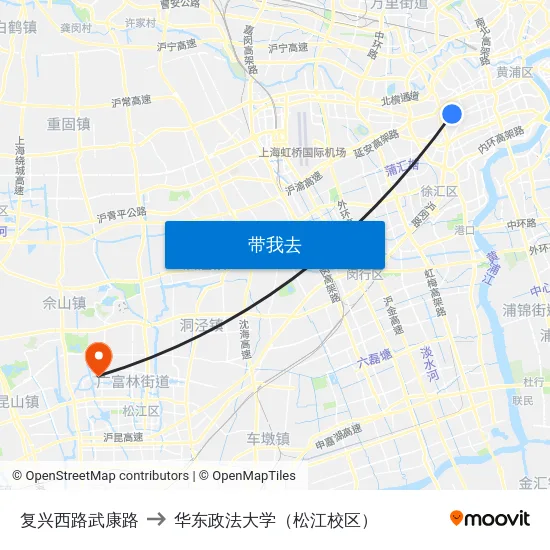 复兴西路武康路 to 华东政法大学（松江校区） map