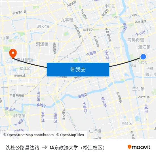 沈杜公路昌达路 to 华东政法大学（松江校区） map