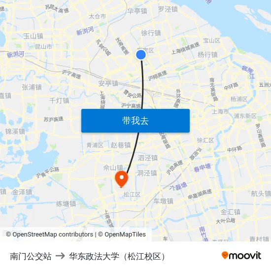 南门公交站 to 华东政法大学（松江校区） map