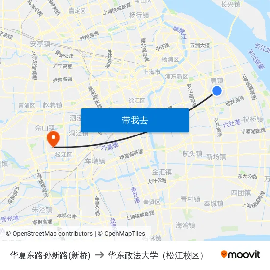 华夏东路孙新路(新桥) to 华东政法大学（松江校区） map
