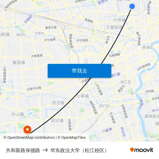 共和新路保德路 to 华东政法大学（松江校区） map