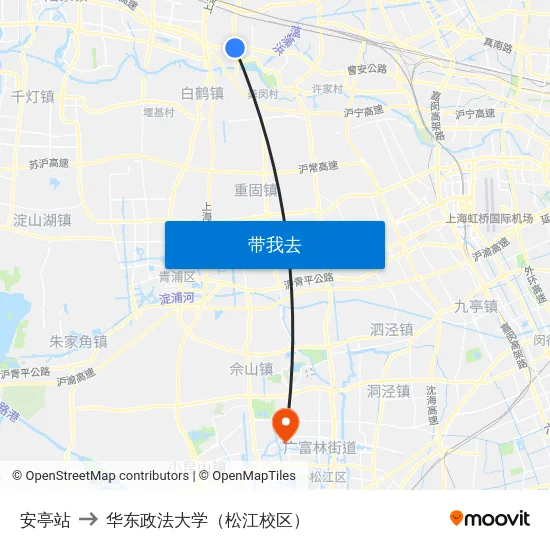 安亭站 to 华东政法大学（松江校区） map