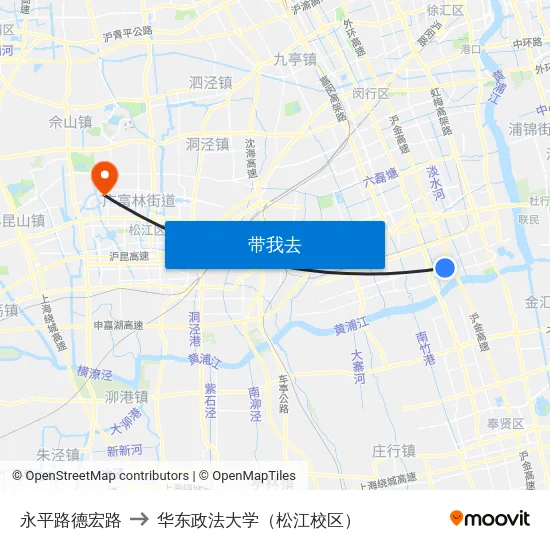 永平路德宏路 to 华东政法大学（松江校区） map