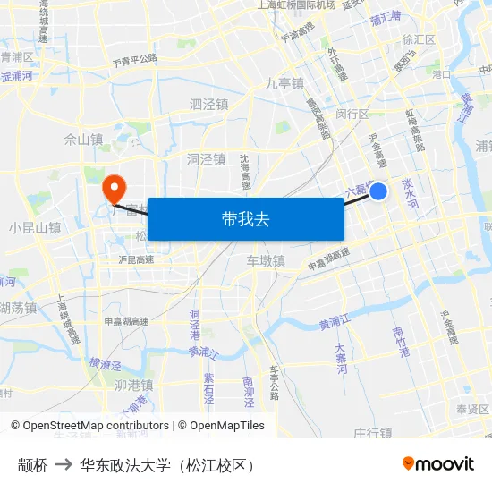 颛桥 to 华东政法大学（松江校区） map