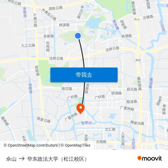 佘山 to 华东政法大学（松江校区） map