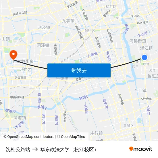 沈杜公路站 to 华东政法大学（松江校区） map