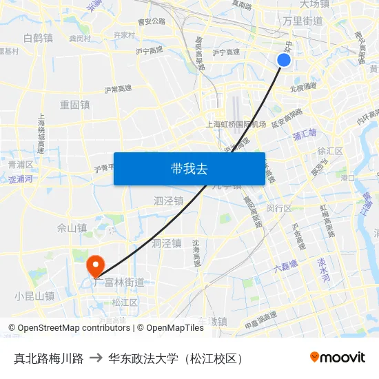 真北路梅川路 to 华东政法大学（松江校区） map