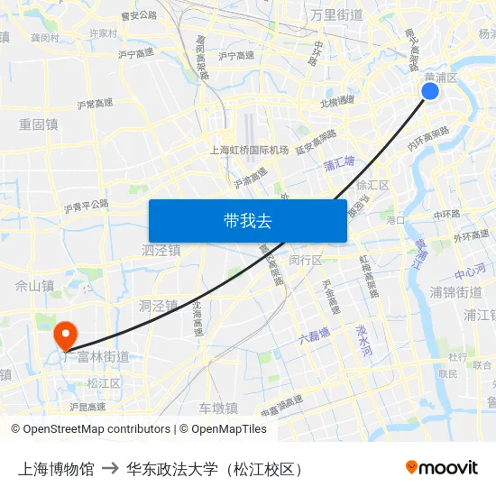 上海博物馆 to 华东政法大学（松江校区） map
