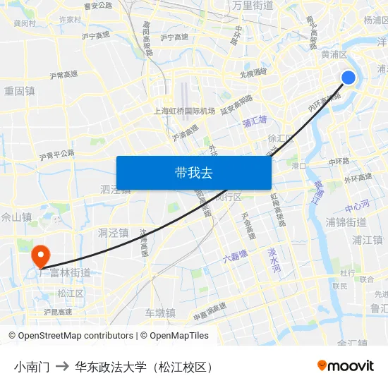 小南门 to 华东政法大学（松江校区） map