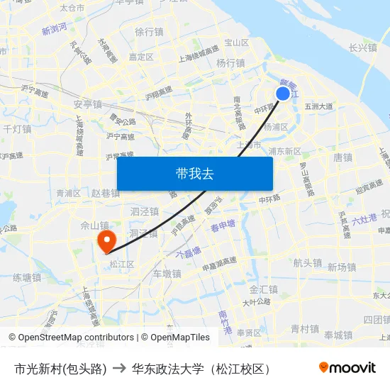 市光新村(包头路) to 华东政法大学（松江校区） map