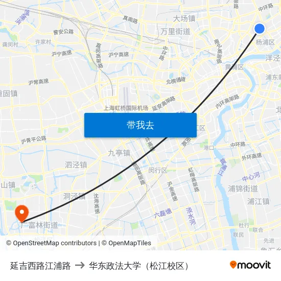 延吉西路江浦路 to 华东政法大学（松江校区） map