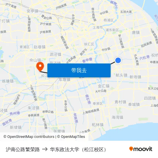 沪南公路繁荣路 to 华东政法大学（松江校区） map