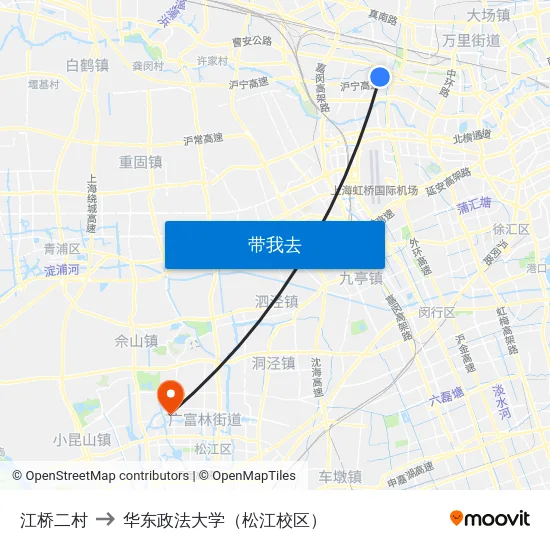 江桥二村 to 华东政法大学（松江校区） map