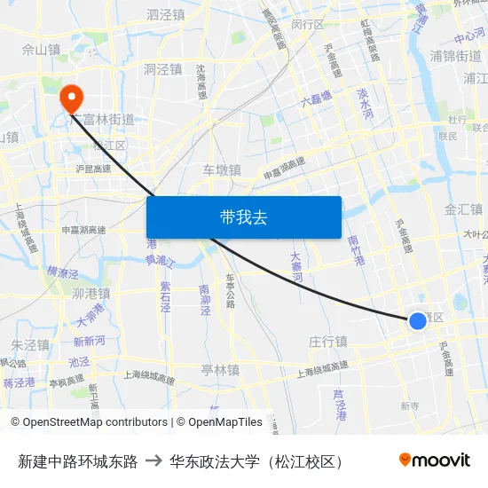 新建中路环城东路 to 华东政法大学（松江校区） map