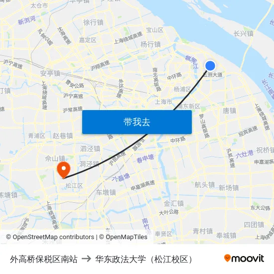 外高桥保税区南站 to 华东政法大学（松江校区） map