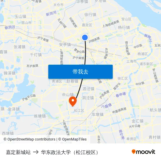 嘉定新城站 to 华东政法大学（松江校区） map